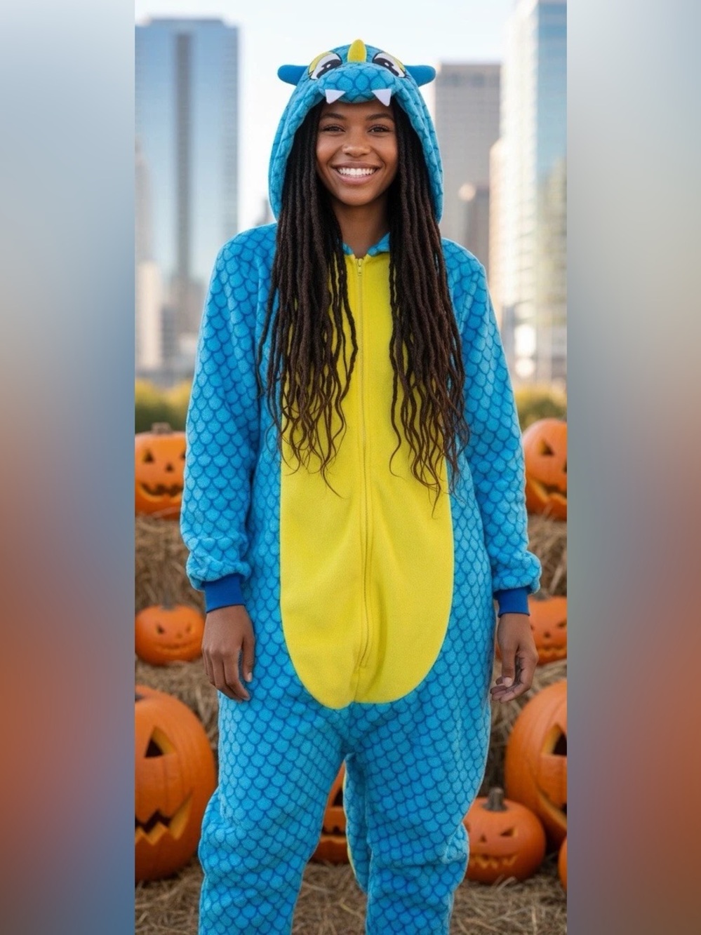 Secret Treasures Blue Dragon Dinosaur Hooded One Piece Pajama Onesie Medium